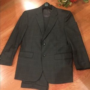 Jos A Bank charcoal gray window pane suit